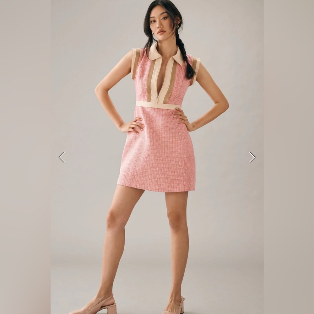 Maeve by Anthropologie Collared Tweed‎ Mini Dress Pink  6 Petite